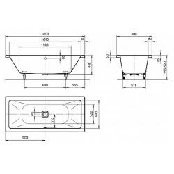 Стальная ванна Kaldewei Avantgarde Conoduo 733 180x80 с покрытием Perl-Effekt
